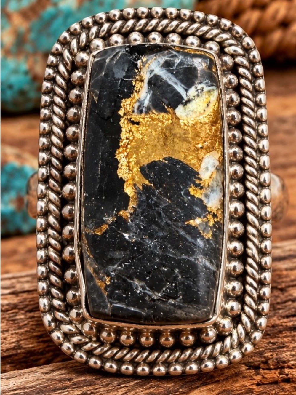 Rare Black Stallion Turquoise Sterling Silver Statement Ring – Size 7.75 – 8.54g